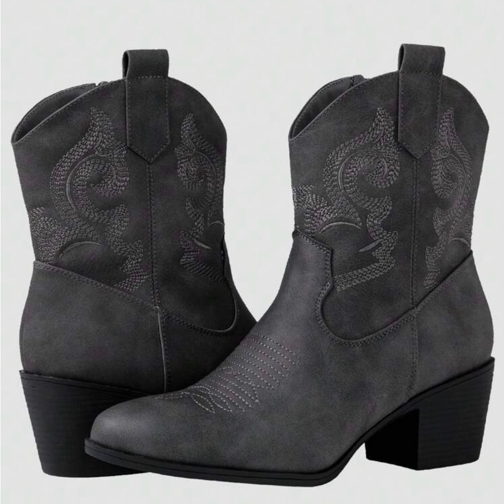 Global Win Western Charcoal Embroidered Mid-Calf Cowgirl Boots (NWOT)